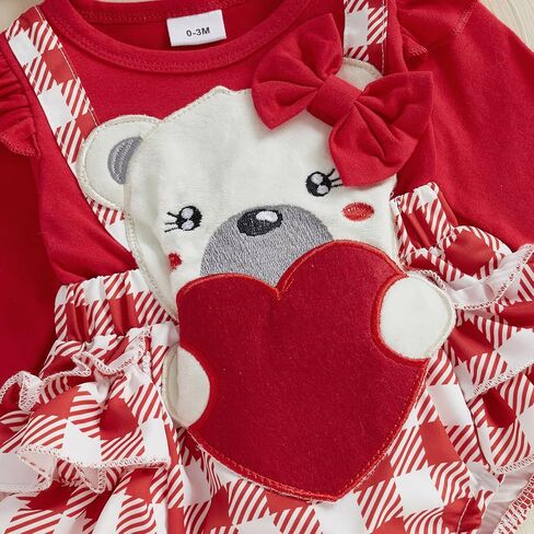 MoZiKQin Baby Girl Valentines Day Outfit Newborn Romper Dress Love Heart Print Long Sleeve Ruffle Skirt Jumpsuit+Headband in Kuwait