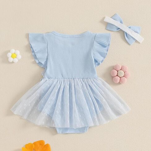 Douhoow Baby Girl Romper Dress Baby Dress Romper Flowers Lace Infant Girl Spring Summer Clothes with Headband in Kuwait