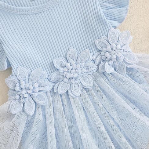 Douhoow Baby Girl Romper Dress Baby Dress Romper Flowers Lace Infant Girl Spring Summer Clothes with Headband in Kuwait
