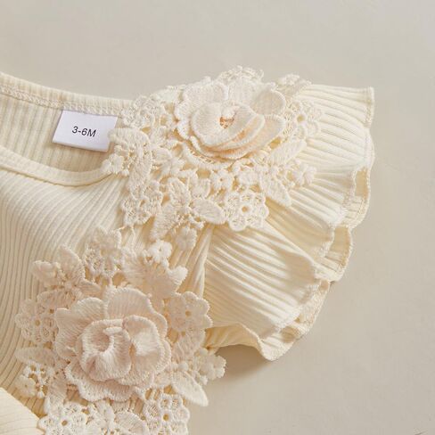 Douhoow Baby Girl Romper Dress Baby Dress Romper Flowers Lace Infant Girl Spring Summer Clothes with Headband in Kuwait