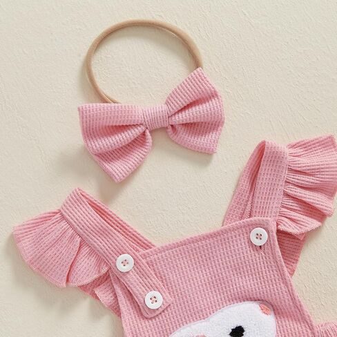 Lamuusaa Newborn Baby Girl Easter Outfit Carrot Embroidery Romper Waffle Ruffle Bodysuit Headband Summer Outfit 0-18M in Saudi Arabia