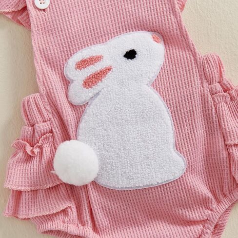 Lamuusaa Newborn Baby Girl Easter Outfit Carrot Embroidery Romper Waffle Ruffle Bodysuit Headband Summer Outfit 0-18M in Saudi Arabia