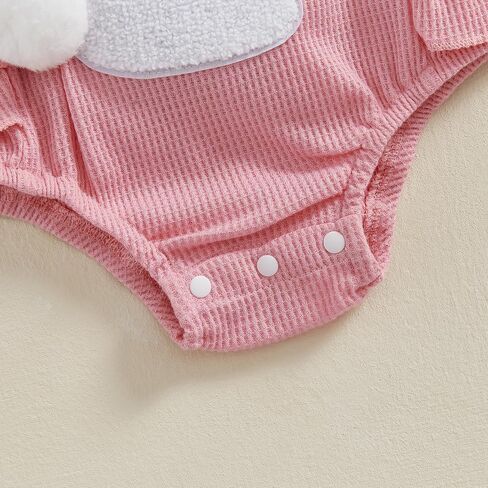 Lamuusaa Newborn Baby Girl Easter Outfit Carrot Embroidery Romper Waffle Ruffle Bodysuit Headband Summer Outfit 0-18M in Saudi Arabia