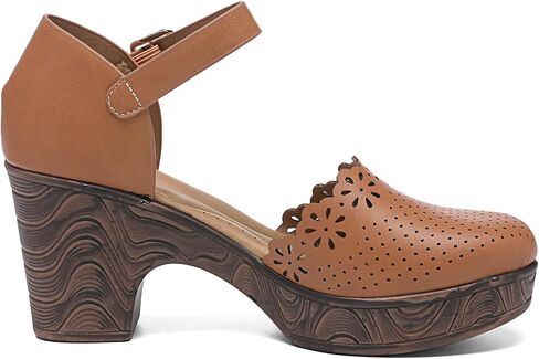 Altxic Women's Closed Round Toe Hollow Out Vamp Ankle Strap Buckle Low Block Chunky Heels Sandals in Saudi Arabia