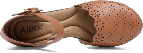 Altxic Women's Closed Round Toe Hollow Out Vamp Ankle Strap Buckle Low Block Chunky Heels Sandals in Saudi Arabia