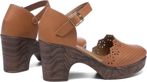 Altxic Women's Closed Round Toe Hollow Out Vamp Ankle Strap Buckle Low Block Chunky Heels Sandals in Saudi Arabia