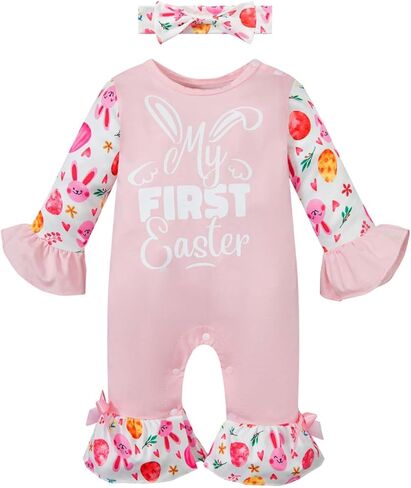 Mommy's New Man 2PCS Newborn Baby Girl First Valentines Day Romper Ruffle Heart Bell Bell Suit مع عصابة رأس in Kuwait
