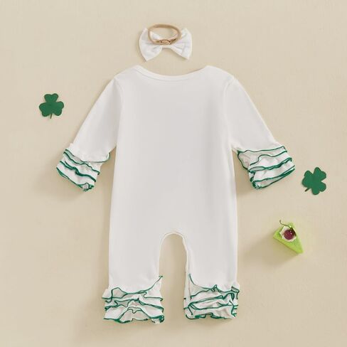My First St Patricks Day Baby Girl Outfit Lucky Clover Embroidery Long Sleeve Romper Jumpsuit Irish Day Clothes in Kuwait