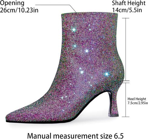 Sparkle Ankle Boots for Women Pointed Toe Kitten Heel Glitter Booties Side Zipper Mesh Rhinestone Dressy Heels Shoes in Saudi Arabia