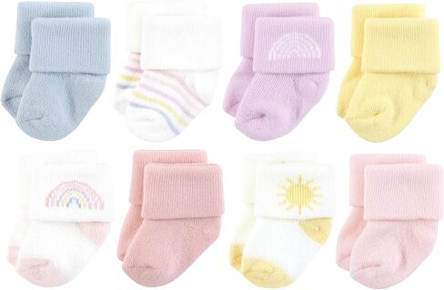 Hudson Baby Baby Infant Girl Cotton Rich Newborn and Terry Socks, Pastel Sun and Rainbow, 0-6 Months, Pink in Saudi Arabia