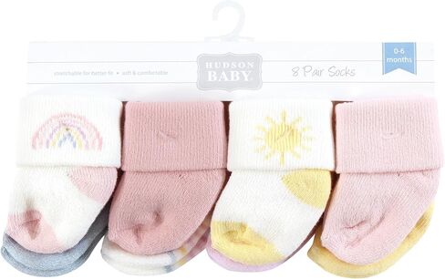 Hudson Baby Baby Infant Girl Cotton Rich Newborn and Terry Socks, Pastel Sun and Rainbow, 0-6 Months, Pink in Saudi Arabia