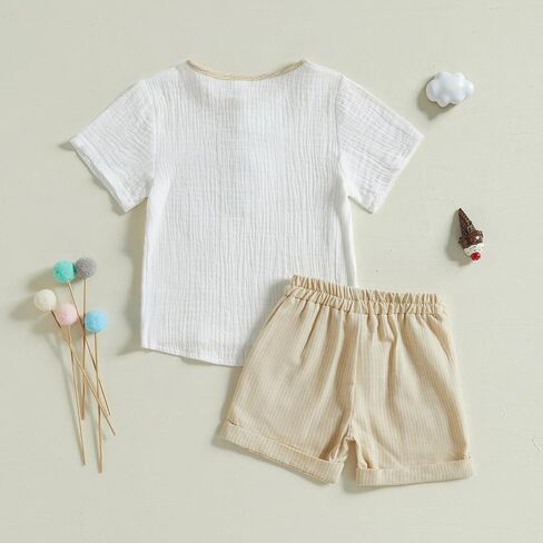 Toddler Baby Boy Summer Clothes Short Sleeve Button T Shirt Pocket Shorts Set Little Boy Outfit Casual Clothing in Kuwait