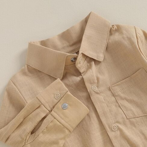 Baby Boy Button Down Shirt Newborn Solid Color Long Sleeve Romper Gentleman Lapel Bodysuit with Pocket in Saudi Arabia