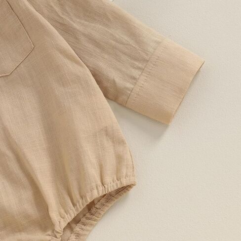 Baby Boy Button Down Shirt Newborn Solid Color Long Sleeve Romper Gentleman Lapel Bodysuit with Pocket in Saudi Arabia