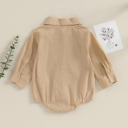 Baby Boy Button Down Shirt Newborn Solid Color Long Sleeve Romper Gentleman Lapel Bodysuit with Pocket in Saudi Arabia
