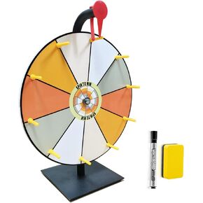 Spinning Prize Wheel, 12 inch Prize Wheel-Spinning with Stand, 10 Slots Color Tabletop Roulette Spinner, Heavy Duty Base, Easy Assembly, Include Marker & Eraser, Erasable Surface for Carnival Party