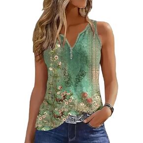 Tank Tops for Women 2024 Summer Tops Casual Button Down Shirts Loose Fit V Neck Sleeveless T Shirts