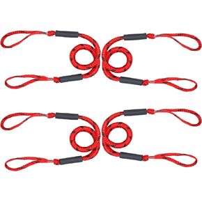 Boat Dock Bungee Ties Bungee Dock Line Mooring Rope Shock Bungee Docking Rope for Boat Kayak Jet Ski 4 Feet 4 Pack Red&Black