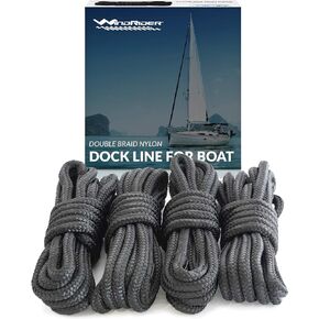 Dock Lines for Boats - 4 Pack of 3/8" x 15 Ft Double Braided Nylon Rope with 12-Inch Eyelet Whipped Ends – Marine Lines Grade Black Rope for Docking, Mooring, and Securing Boats