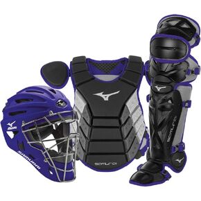 Mizuno Samurai Youth Baseball Boxed Catcher's Gear Set, Black-Purple, 14" Youth Boys