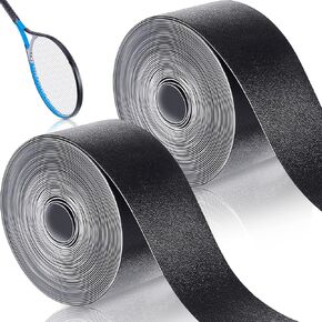 2 Pieces Black Racket Protection Tape Racquet Head Guard for Tennis Practice Racquetball, 16.4' Roll