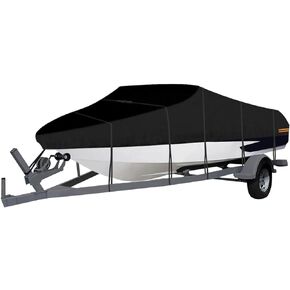 OutdoorLines Waterproof Boat Covers 14-16 Ft Long - Heavy Duty UV Resistant Trailerable Boat Covering for V-Hull,Tri-Hull, Bass, Runabout, Fish&Ski,Pro-Style Fishing Boat, Black