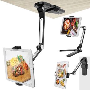 AboveTEK iPad Wall Mount, 3 in 1 Highflex 360° Under Cabinet iPad Mount for Kitchen, Tablet Celling Under Counter Holder, Kitchen iPad Stands Fits 4.7" to 13.5" iPad, Mini, Air, Surface Pro - Black