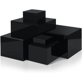 Geelin 6 Pack Acrylic Risers for Display Acrylic Cube Boxes Acrylic Risers Display Stands with Hollow Bottoms Acrylic Decorative Stand for Jewelry Display Candy Table Decor 6 Sizes (Black)
