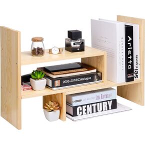 VERGOODR Desktop Organizer Office Storage Rack Adjustable Natural Wood Display Book Shelf Stand Rack Wood Caddy Desk Organizer Set Office Storage Expandable Tabletop