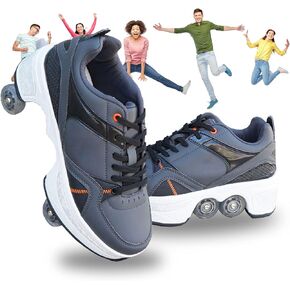 Roller Skates Shoes and Sneakers 2 in 1,Double -Row Wheel Skate, Deformed Roller Skates, for Youth Boys and Girls, Men and Women