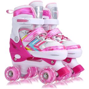 Roller Skates for Kids Girls Toddlers Beginners, 4 Size Adjustable Light Up Wheels Roller Skates for Girls Youth