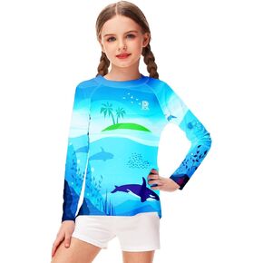 Remimi Unisex Kids Rash Gurad Long Sleeve SPF 50+ Sun Shirts with Thumb Hole 3-12 Years