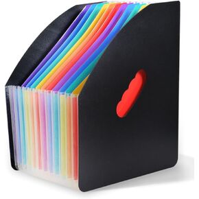 SAYEEC Rainbow Expanding File Holder Folder Standing A4 Vertical Mini File Organizer Magazine Basket Desktop 13 Pockets File holder with handle for Students Examination Paper/Bills/Office/Study