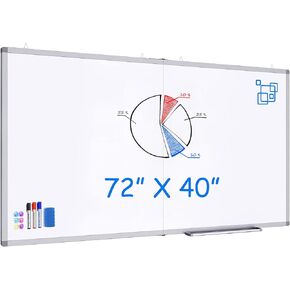 White Board Dry Erase 72x40, Large Magnetic Whiteboard Maxtek Dry Erase Boards for Wall, Aluminum Presentation Wall-Mounted Marker Board with a Long Pen Tray for School, Classroom, Office & Home