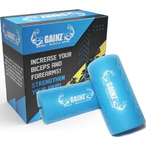 Gainz - Thick Grips Dumbell/Barbell Weight Lifting Adapters for Fat Bar - Grow Bigger Biceps - Training, Bodybuilding (Set of 2)