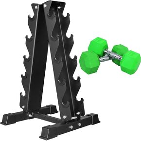 Signature Fitness Rubber Encased Hex Dumbbell with Rack