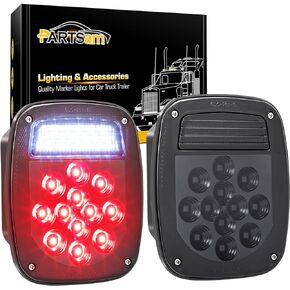 Partsam 2x LED Dump Truck Tail Lights 33 LEDs Universal Stop Turn Backup Reverse Taillights with License Plate Light Smoke Lens Stud Mount Hardwired Replacement for Wrangler TJ YJ CJ-5 CJ-7 12V IP67