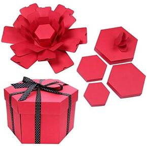 Creative Explosion DIY Photo Album Box Hexagonal Photo Album Scrapbooking Bomb Box for Birthday Valentine's Day Wedding Gifts (White)