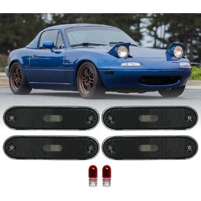 USR DEPO 90-97 MX-5 أضواء الإشارة - مجموعة مصابيح إشارة الانعطاف الأمامية ذات النمط الكريستالي JDM (يسار + يمين) متوافقة مع 1990-1997 Mazda MX5 Mk1 Miata (JDM Crystal Style All Smoked Out Lens)
