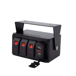 Switchtec 3 Gang Rocker Toggle Switch 12V Panel with 4.8A Dual USB Fast Charger w/Voltmeter, RED Backlit Led, Pre-Wired All in Surface Mount Box Enclosure. Marine Boat, Truck Vehicles, RED