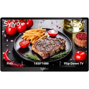 SYLVOX 15.6" Flip-Down TV for Under Cabinet, 12-Volt Small TV with 90-Degree Rotation, Digital Noise Reduction, and Storage Design for Kitchen, Bedroom, RV, and Yacht