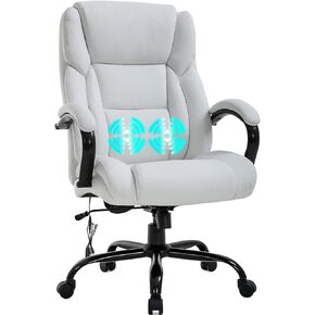 Office Chair Desk Chair Computer Chair with Lumbar Support Headrest Armrest Swivel Rolling PU Leather Task Big and Tall 500lb Wide Seat Massage Ergonomic Chair Adjustable for Adults Women(White)