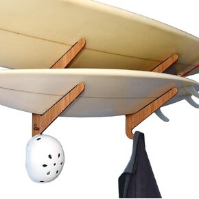 Bamboo Surfboard Rack for 4 Boards - Snowboard or Surfboard Wall Rack - Kaua'i Quad (4 Boards, Bamboo)