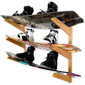 StoreYourBoard Timber Wakeboard Wall Rack, Wooden Storage Mount, Stylish Indoor Display (3 Boards)