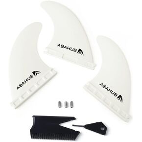 Abahub Surfboard Thruster Fins Set, Compatible with Future Style Fin Box, Fiberglass Reinforced High Performance 3 Fins for Surf Boards, Surfing Longboard, Shortboard, Black/Blue/White