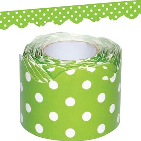 Teacher Created Resources Lime Polka Dots Scalloped Rolled Border Trim - 50ft - Decorate Bulletin Boards, Walls, Desks, Windows, Doors, Lockers, Schools, Classrooms, Homeschool & Offices