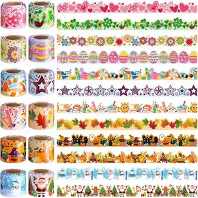 Geyee 12 Rolls 394 ft Holiday Bulletin Board Borders Seasonal Bulletin Board Decorations Winter Spring Valentine's Day Trim for School Classroom Wall Decor(Classic)