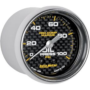 AutoMeter Gauge, Oil Pressure, 2 1/16", 100Psi, Mechanical, Marine Carbon Fiber (200790-40)