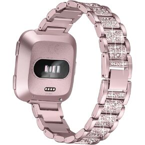 bayite Bling Bands Compatible with Fitbit Versa/Versa 2/Versa Lite for Women, Dressy Metal Bracelet Rhinestone Jewlery Wristband