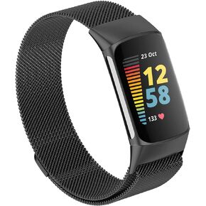 Magnetic Mesh Loop Bands Compatible with Fitbit Charge 5/Charge 6 Bands, Metal Adjustable Stainless Steel Wristbands Replacement Straps for Charge 6/Charge 5 Activity Tracker Women Men,Gold, Small